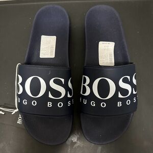 Hugo Boss Navy Slides with White Logo